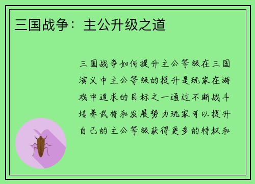 三国战争：主公升级之道